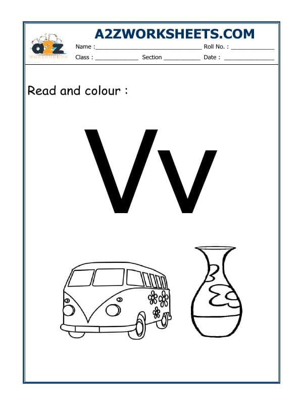 A2ZWorksheets:English-Alphabets-Recognition Of V