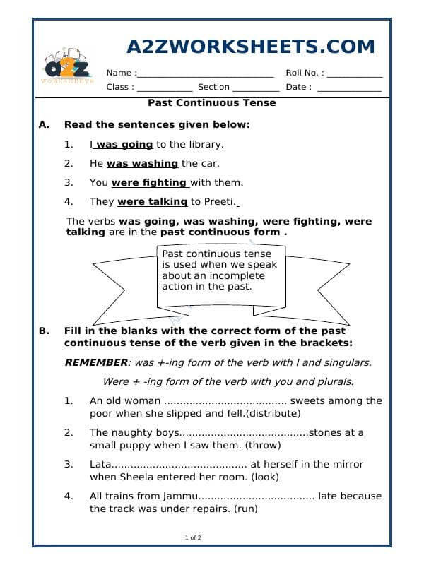 A2ZWorksheets:English-Grammar-Past Continuous Tense