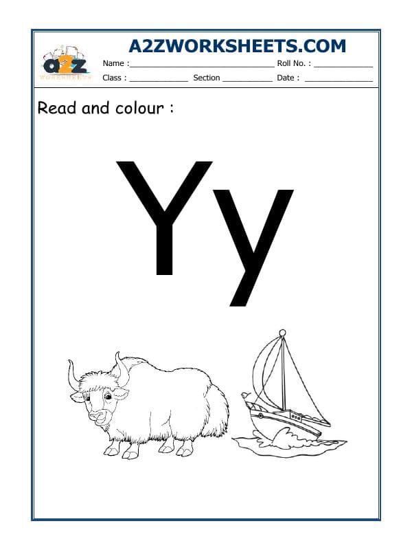 A2ZWorksheets:English-Alphabets-Recognition Of Y