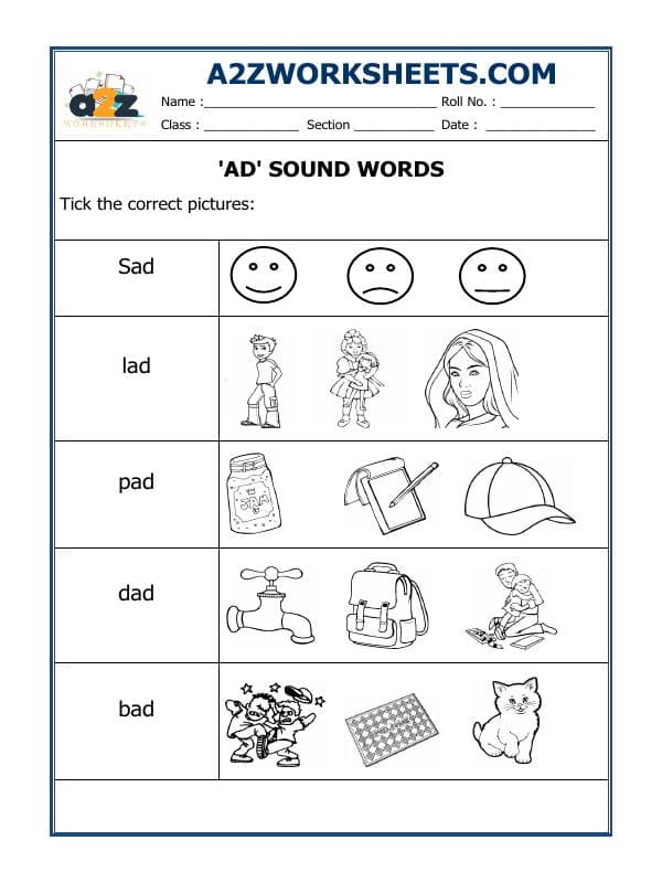 A2ZWorksheets:English-Reading-'Ad' Sound Words
