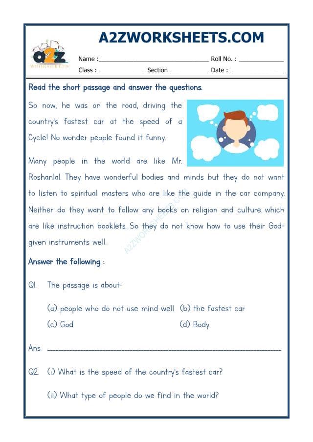 A2ZWorksheets:English-Reading-Comprehension Passage-21