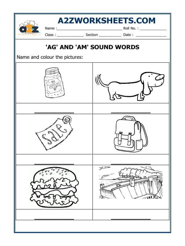 A2ZWorksheets:English-Reading-'Ag' And 'Am Sound Words
