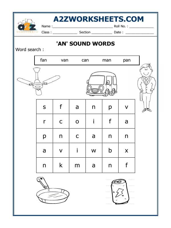 A2ZWorksheets:English-Reading-'An' Sound Words