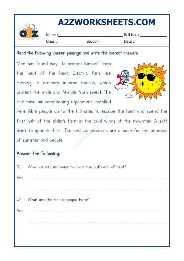 A2ZWorksheets:English-Reading-Comprehension Passage-27