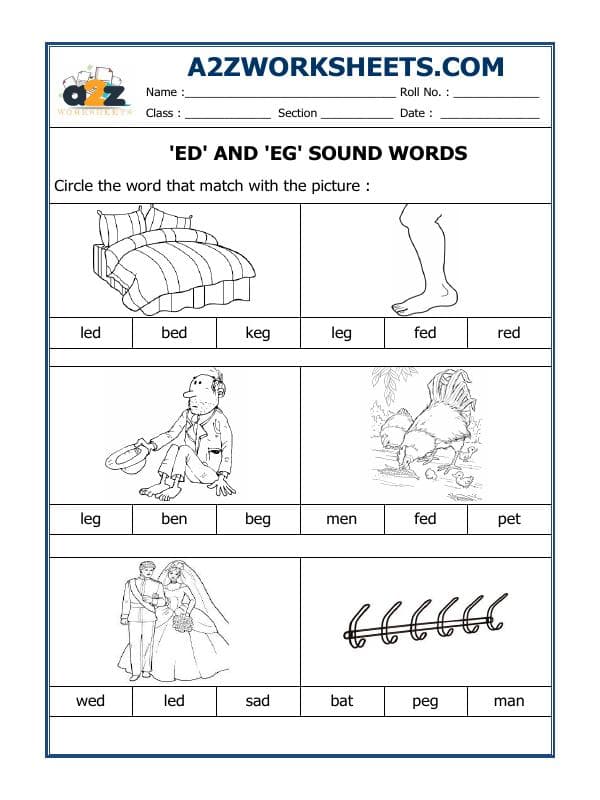 A2ZWorksheets:English-Reading-'Ed' And 'Eg' Sound Words