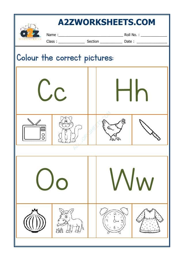 A2ZWorksheets:English-Recognition-Colour The Correct Letter-01