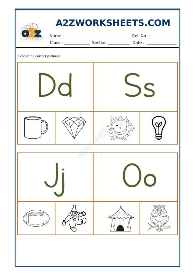 A2ZWorksheets:English-Recognition-Colour The Correct Letter-10