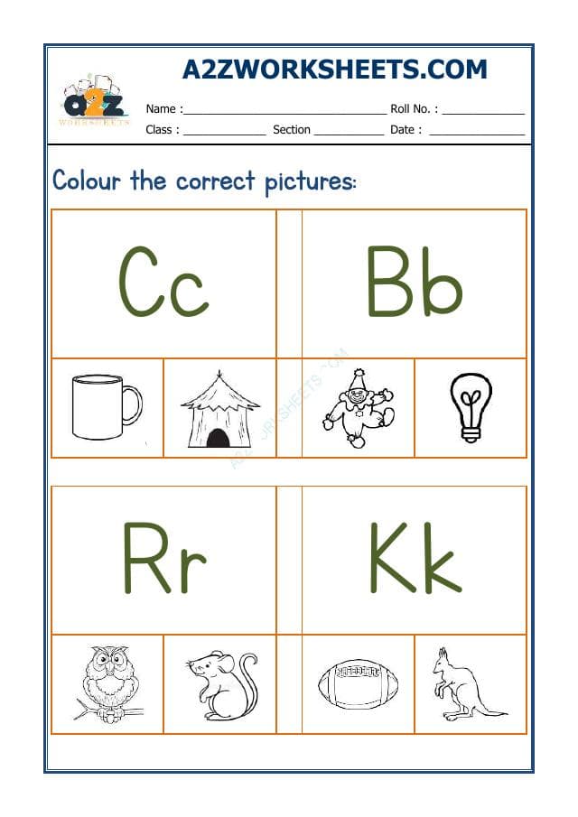 A2ZWorksheets:English-Recognition-Colour The Correct Letter-11