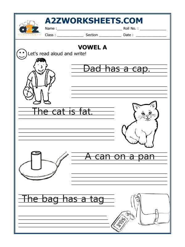 A2ZWorksheets:English-Grammar-Vowels 'A'