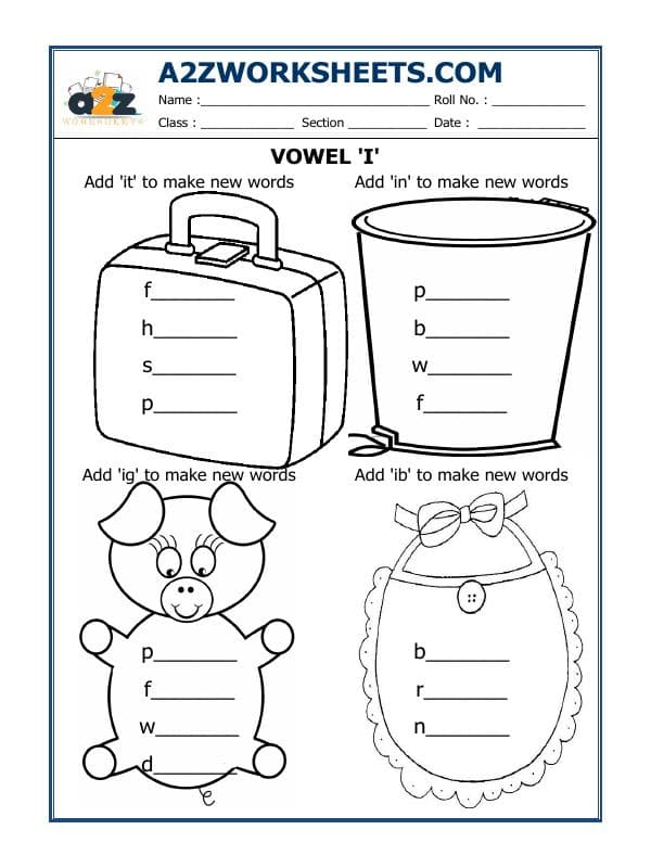A2ZWorksheets:English-Grammar-Vowels 'I'
