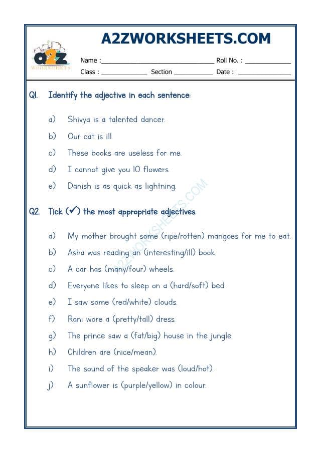A2ZWorksheets:English-Grammar-English Adjectives Worksheet-09