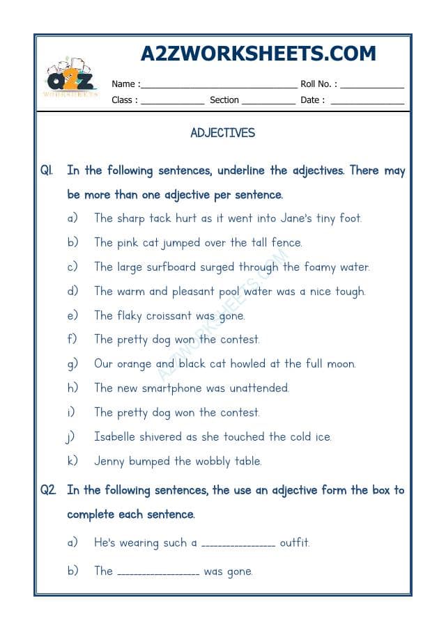 A2ZWorksheets:English-Grammar-English Adjectives Worksheet-10