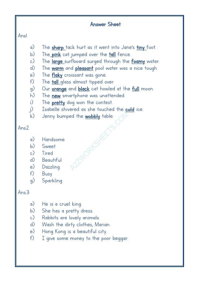 A2ZWorksheets:English-Grammar-English Adjectives Worksheet-10