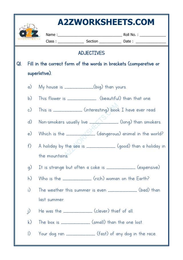 A2ZWorksheets:English-Grammar-English Adjectives Worksheet-06