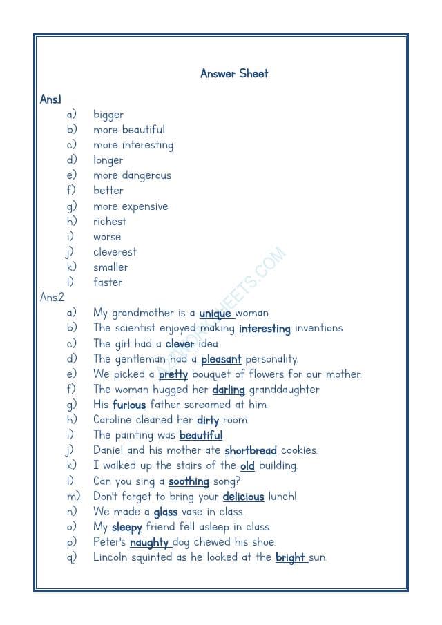 A2ZWorksheets:English-Grammar-English Adjectives Worksheet-06
