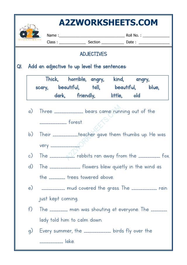 A2ZWorksheets:English-Grammar-English Adjectives Worksheet-07