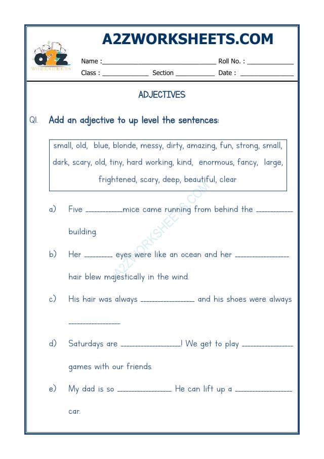 A2ZWorksheets:English-Grammar-English Adjectives Worksheet-09