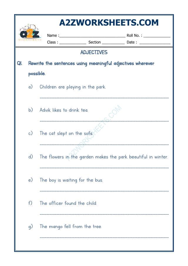 A2ZWorksheets:English-Grammar-English Adjectives Worksheet-10