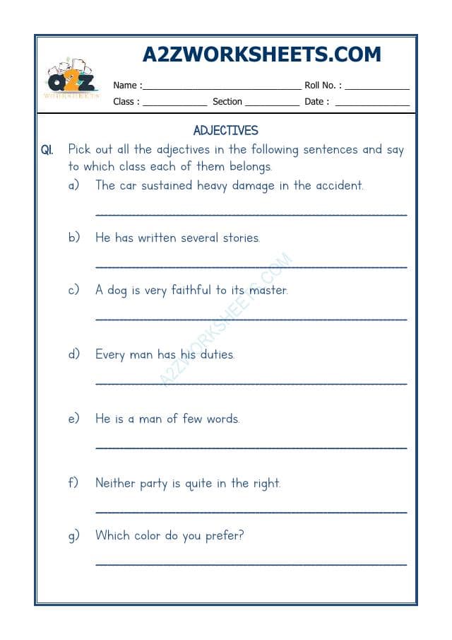 A2ZWorksheets:English-Grammar-English Adjectives Worksheet-11