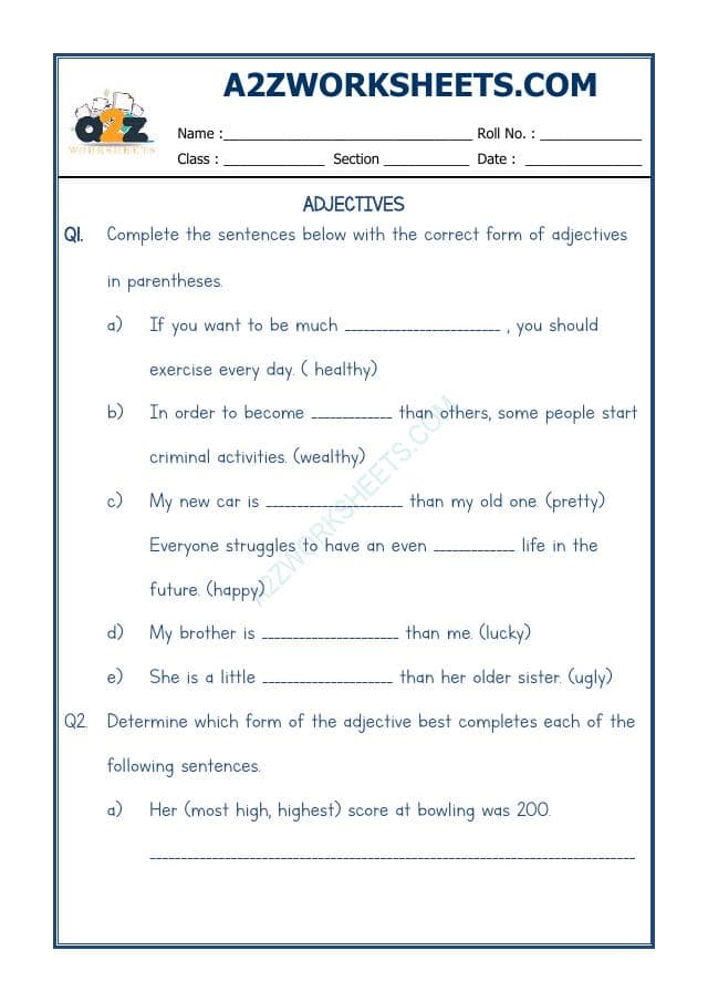 A2ZWorksheets:English-Grammar-English Adjectives Worksheet-12