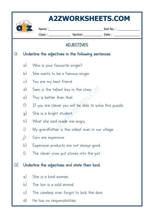 A2ZWorksheets:English-Grammar-English Adjectives Worksheet-02