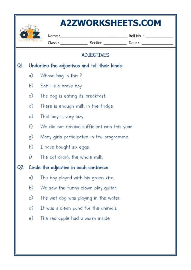 A2ZWorksheets:English-Grammar-English Adjectives Worksheet-08