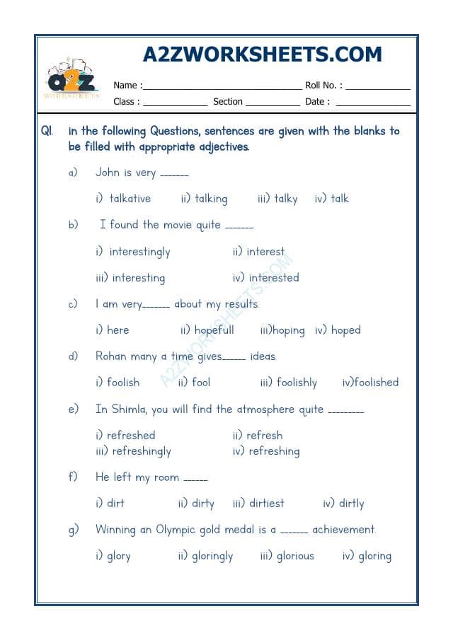 English Adjectives Worksheet-11