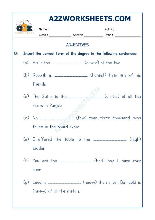 A2ZWorksheets:English-Grammar-English Adjectives Worksheet-12