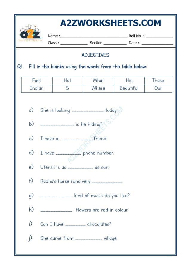 A2ZWorksheets:English-Grammar-English Adjectives Worksheet-02