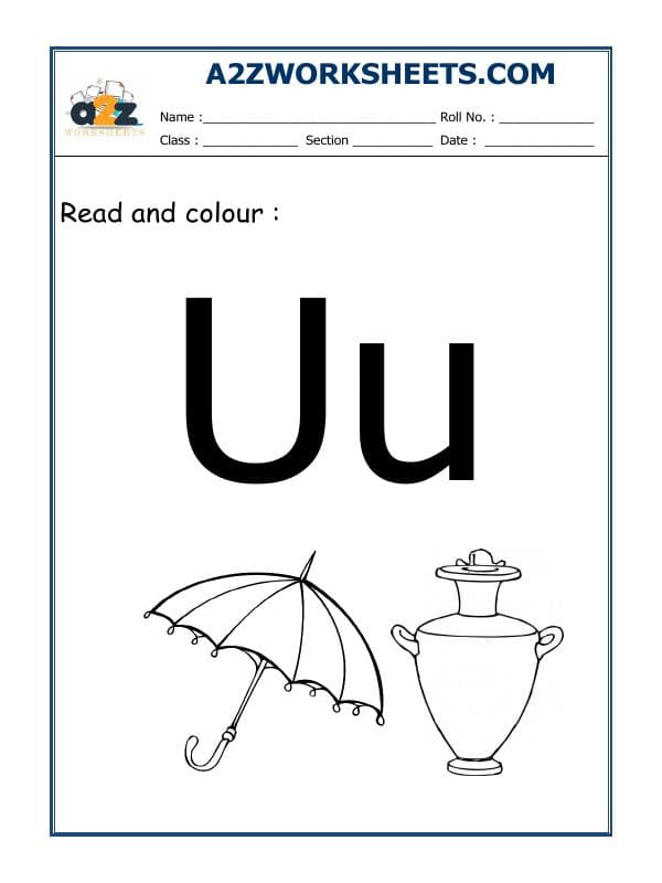 A2ZWorksheets:English-Alphabets-Recognition Of U
