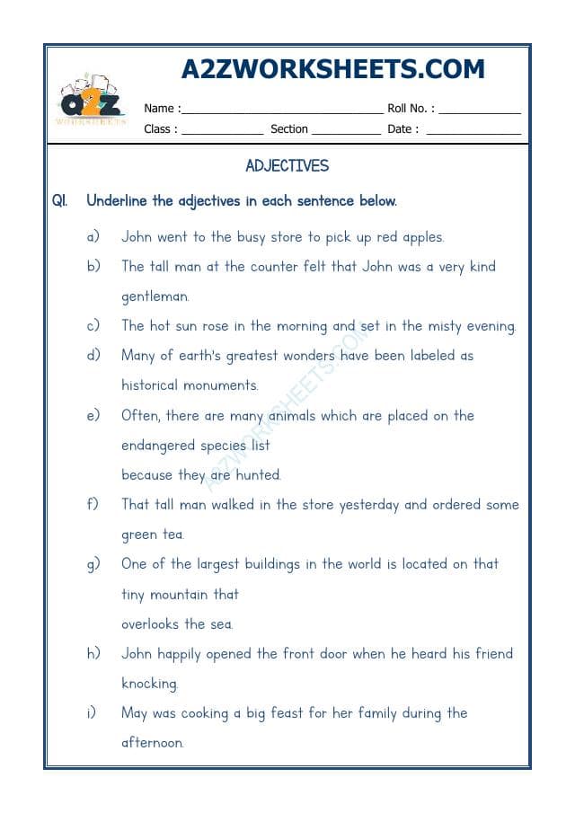 A2ZWorksheets:English-Grammar-English Adjectives Worksheet-03