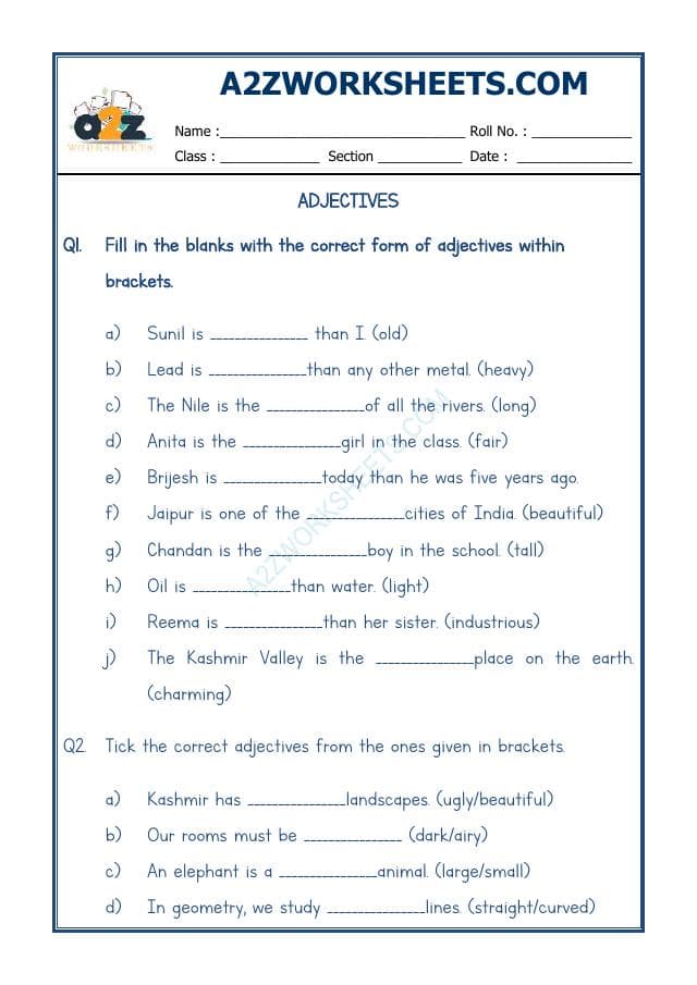 A2ZWorksheets:English-Grammar-English Adjectives Worksheet-05