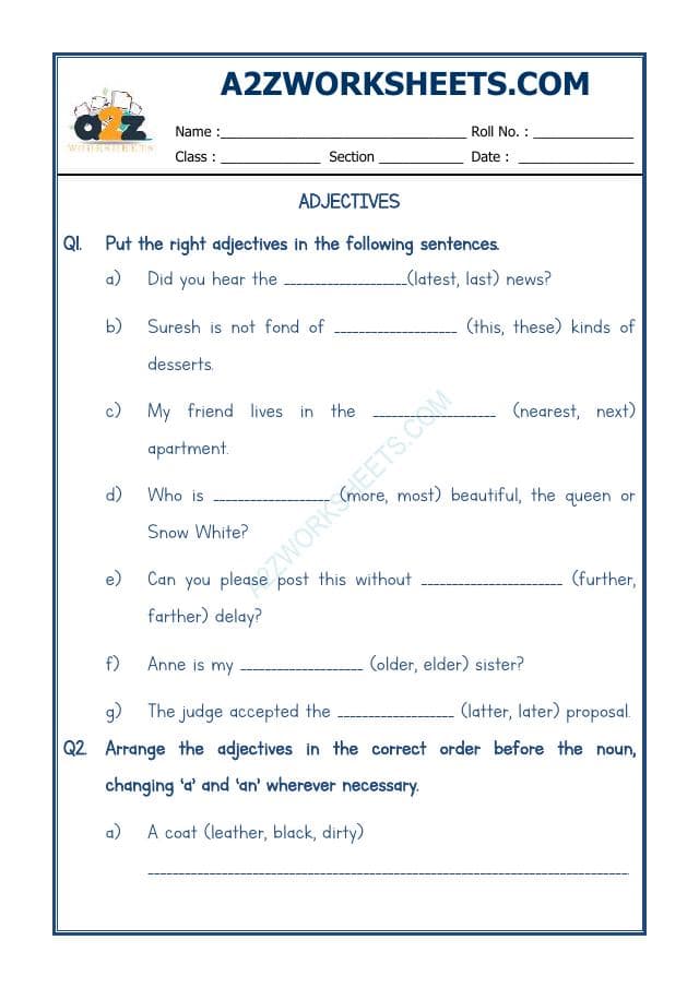 A2ZWorksheets:English-Grammar-English Adjectives Worksheet-08