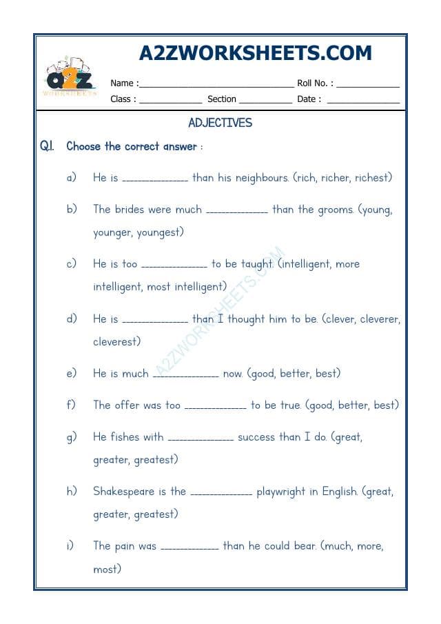 A2ZWorksheets:English-Grammar-English Adjectives Worksheet-10