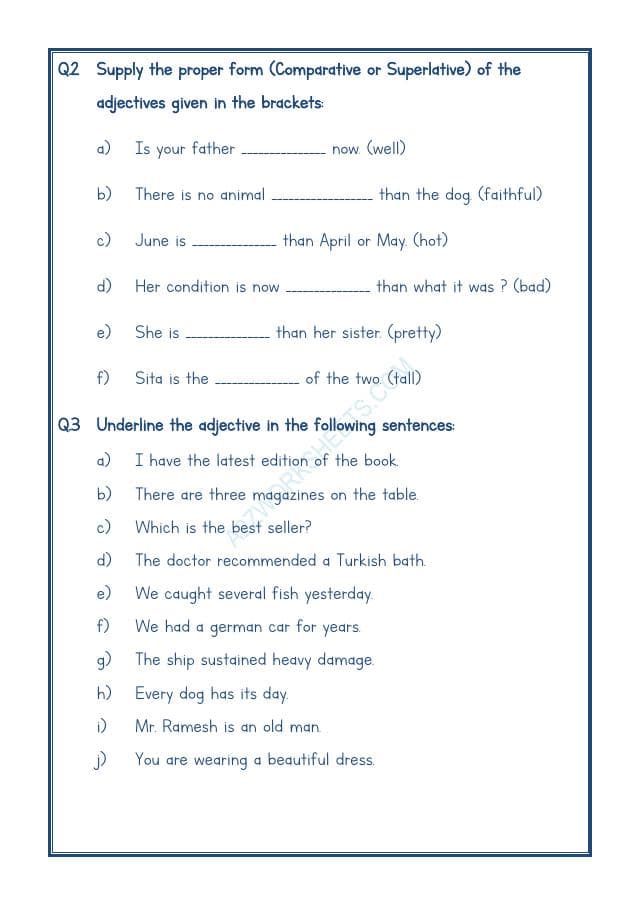 A2ZWorksheets:English-Grammar-English Adjectives Worksheet-10