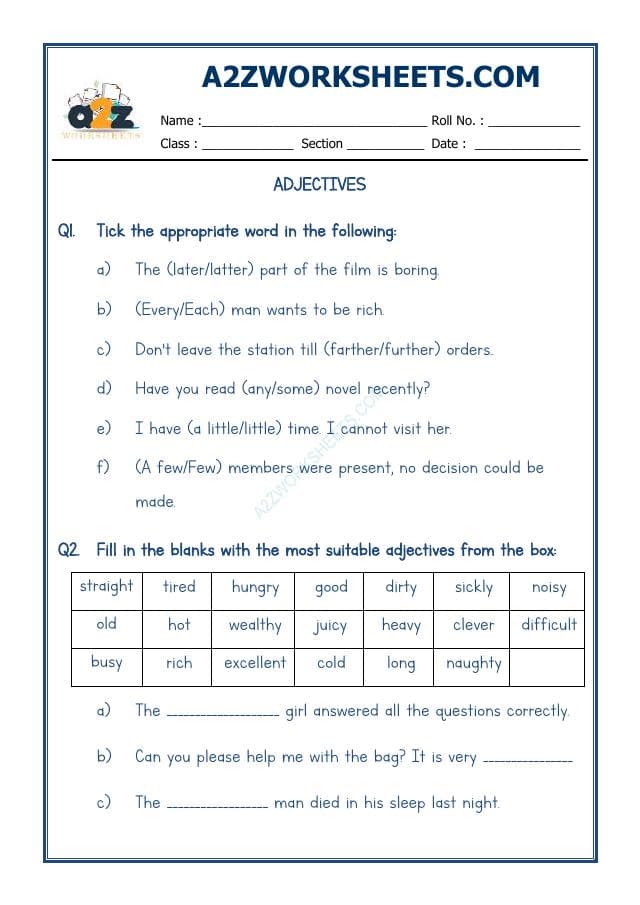 A2ZWorksheets:English-Grammar-English Adjectives Worksheet-11