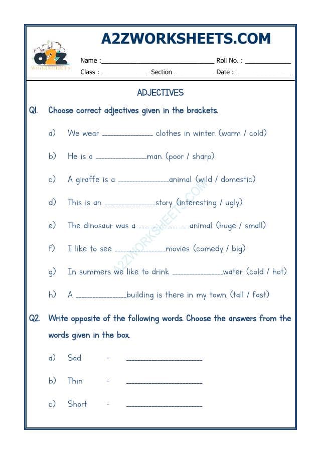 A2ZWorksheets:English-Grammar-English Adjective Worksheet-02