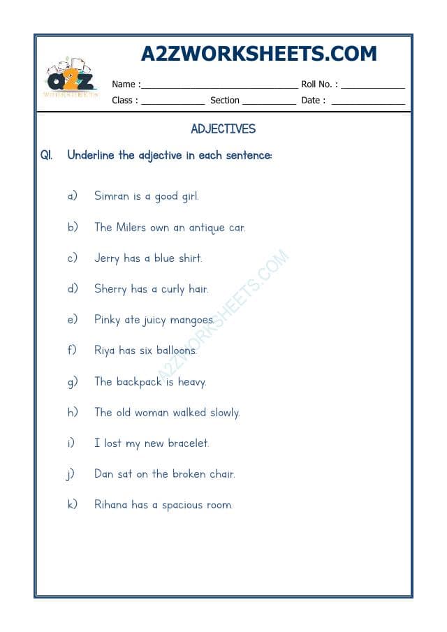A2ZWorksheets:English-Grammar-English Adjective Worksheet-06