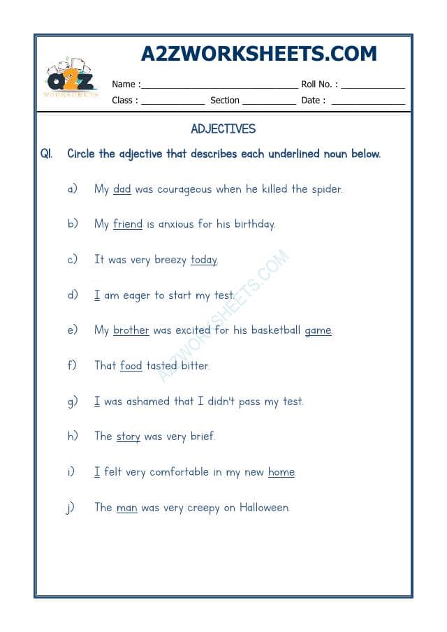A2ZWorksheets:English-Grammar-English Adjective Worksheet-07