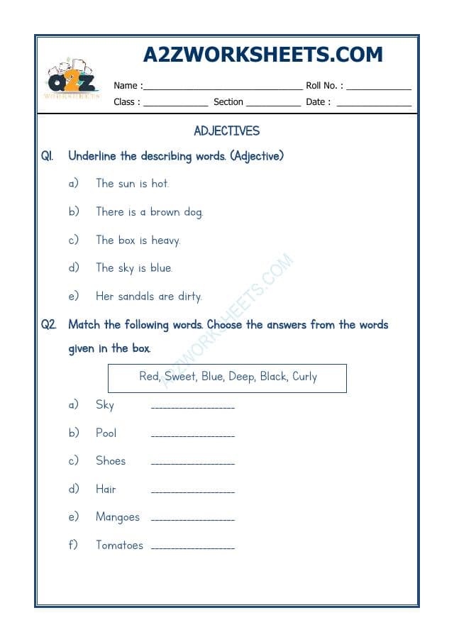 A2ZWorksheets:English-Grammar-Adjectives Worksheet-01