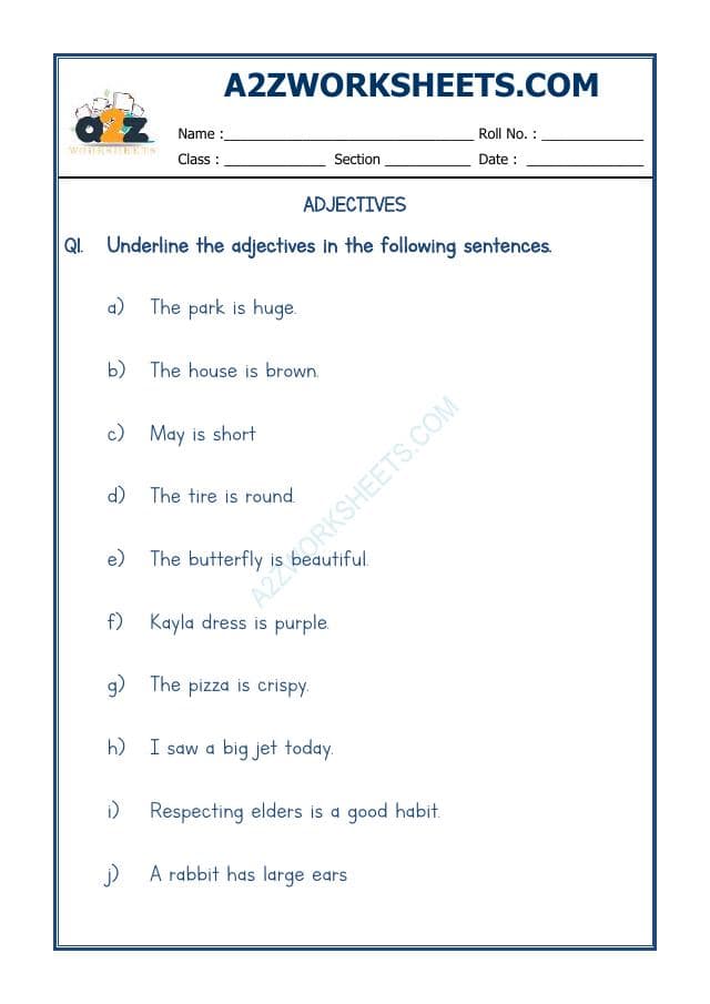 A2ZWorksheets:English-Grammar-Adjectives Worksheet-02