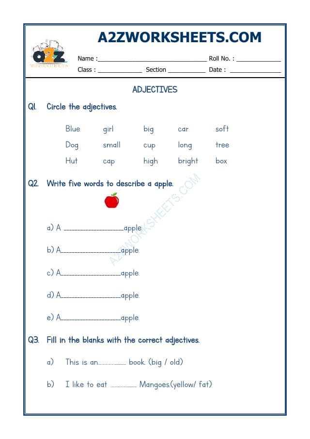 A2ZWorksheets:English-Grammar-Adjectives Worksheet-03