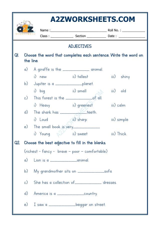 A2ZWorksheets:English-Grammar-Adjectives Worksheet-06