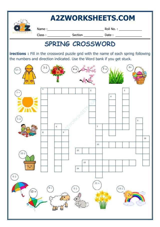 A2ZWorksheets:English-Reading-Cross Words-Spring Season
