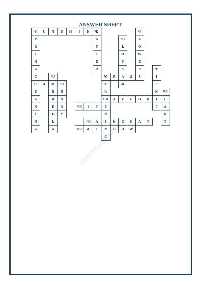 A2ZWorksheets:English-Reading-Cross Words-Spring Season