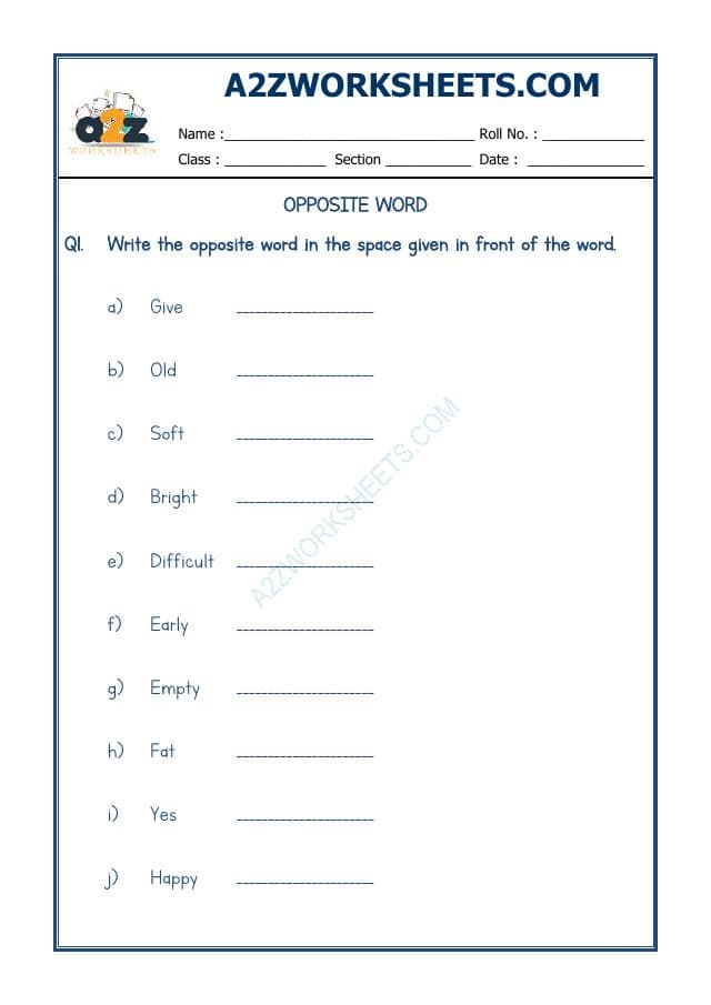A2ZWorksheets:English-Grammar-Opposite Word-04