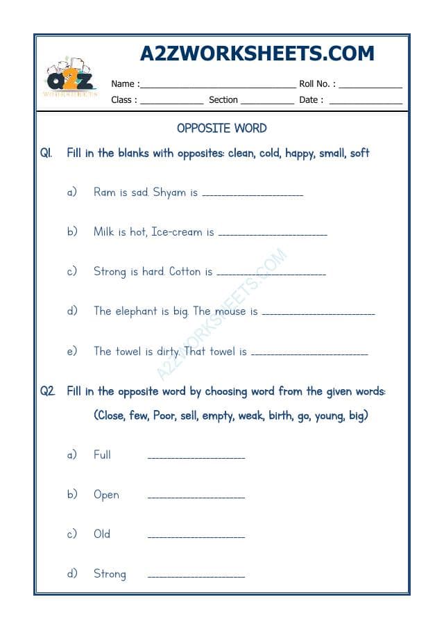 A2ZWorksheets:English-Grammar-Opposite Word-07