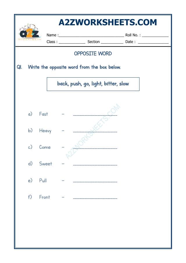 A2ZWorksheets:English-Grammar-Opposite Word-10