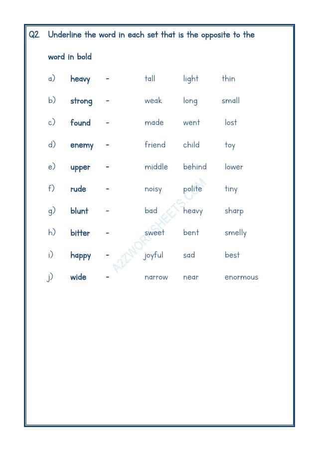 A2ZWorksheets:English-Grammar-Opposite Word-10