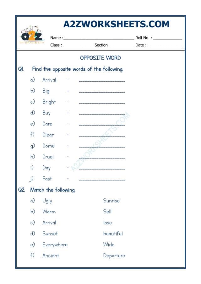 A2ZWorksheets:English-Grammar-Opposite Word-02
